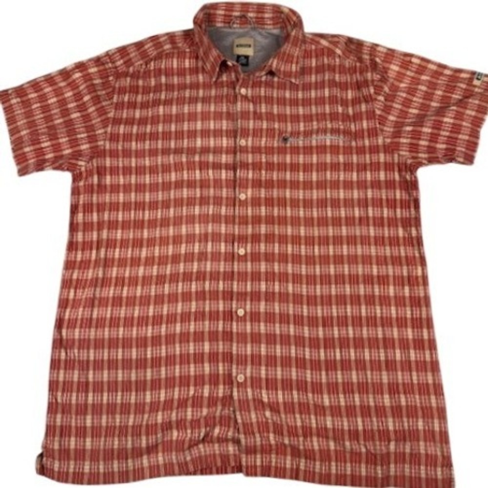 Aigle Button Down Mens XXL Plaid Short‎ Sleeve Hiking Utility Shirt Zip Pocket